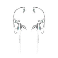 Alloy Ear Cuff With Fishtail Design And Cascading Tassels For No Pierced Ears Comfortable Bone Clip Jewelry 1 gray