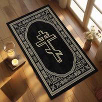 Classical Greek Key Orthodox Cross Area Rug | Christian Prayer Mat  Rugs for Bedroom Home Carpets Bedroom Decor Area Rug 40X60CM