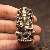Mini Vintage Brass Ganesha Statue Pocket India Thailand Elephant God Figure Sculpture Home Office Desk Decorative Ornament Gift