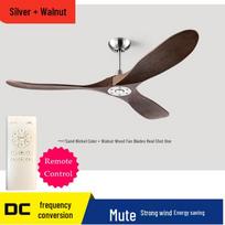 60-inch Nordic Solid Wood Inverter Ceiling Fan - Quiet, Energy-Saving, Large Airflow for Living Room or Commercial Spaces. Silver + Walnut Blades