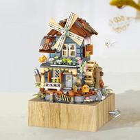 Windmill House Music Box Building Blocks for Kids or Adults Sound Diamond Blocks Flowers Toy Villa Assembly Toy Gift 1239