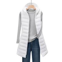 Women Long Vest Coat Solid Color Thermal Down Jacket Winter Padded Hooded Vest Mid-length Warm Lightweight Lady Outerwear XXXL balta