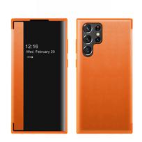 Tinka Samsung S25Ultra telefono dėklui, odinis S24 atlenkiamas dėklas, Note20 šoninio langelio apsaugos nuo kritimo dėklas A52 Samsung S24Ultra oranžinė