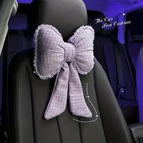 Fashion Car Headrest Neck Pillow Summer Bowknot Neckpillow Tweed Style Fashionable Decor Four Seasons Car Interior Accessories violetinė