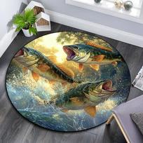 Largemouth Bass Fishing Round Area Rug,Carpet Rug for Living Room Bedroom Sofa Playroom Decor,Non-slip Floor Mat 80cmx80cm