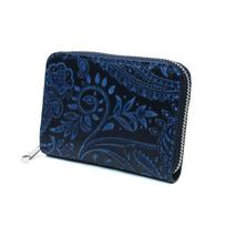 Baggy Port Coin Leather with Paisley Embossed Case, Indigo-Dyed Pattern, Men's, Women's, Unisex, ZYS-199 (Dark Blue)