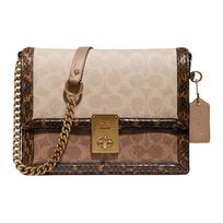 Coach Hutton 21 Classic Monogram Color Block Personality Leather And Snakeskin Coated Canvas Small Shoulder Crossbody Bag Women bags Brown 89068-B4PVR Gift Box Sets (Basic Set+Black Box)