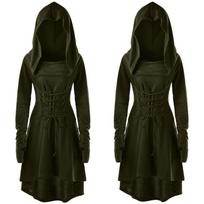 Women Costumes  Hooded Vintage Pullover High Low Bandage Long Dress Cloak S