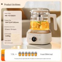 Midea 1.5L Full Glass Electric Kettle & Health Pot beige