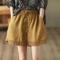 Summer Thin Cotton Linen Baggy Shorts Women Casual High Waist Short Pants Korean Lace Up Loose Straight Pantalones Cortos M
