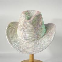 Super Sparkly Cowboy Hat With Rhinestones Under The Lights Red/White Fedora Hat Stage Banquet Hat Fashionable Handmade Hat 56-58cm gray
