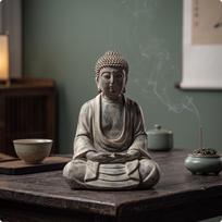 Sėdinčio Budos statula Akmens išvaizdos Senovinė Meditacijos Praktikuotojams, Arbatos Kambariui, Biurui Meditation gray