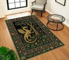 Medieval Dragon Floral Print Area Rug, Vintage Fantasy Floor Mat for Living Room Bedroom Game Room Dorm Home Decor 40X60CM