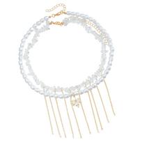 Elegant Imitation Pearl Choker Necklace Beaded Neckchain with Tassels for Women Layered Y2k Style Fashion Jewelry