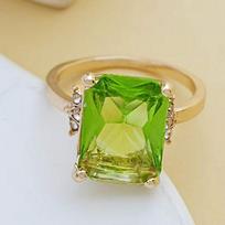 Huajie Rectangular Fresh Light Green Zircon Inlay Women's Rings Elegant Classic Party Ladys New Ring  Trend Tide 9