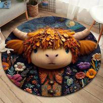 Cute Highland cattle puppyRound Area Rug,Carpet Rug for Living Room Bedroom Sofa Playroom Decor,Non-slip Floor Mat 80cmx80cm