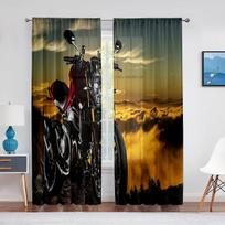 Dirt Bike Motorcycle Motocross Rider Tulle Curtains for Boys Men Bedroom Curtain Living Room Kitchen Extreme Sports Sheer Voile Curtain W65X60H(cm)X2Pcs&Hook