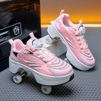 Four-wheel roller skates, extendable children's roller skates, waterproof walking shoes, outdoor roller skates kids gifts 34 rožinė