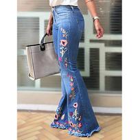 Plus Size Women's Embroidered Stretch Flare Jeans 3XL mėlyna