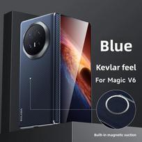 For Honor Magic V6 dėklas Įmontuotas magnetinis prabangus Kevlaro odos pojūtis Sulankstomo telefono dangtelis HONOR Magic v6 atsparus smūgiams buferis Funda Honor Magic V6 mėlyna