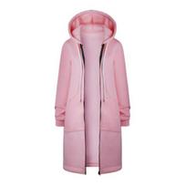 Yousheng Zip Up Hoodies for Women Oversized Fleece Long Tunic Hooded Sweatshirt Fall Winter Casual Drawstring Coat with Pockets M rožinė