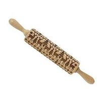 3D Embossed Christmas Wood Rolling Pin Easy Baking Tool Engraved Rolling Pins Biscuit Engraved Roller for Holiday Treats