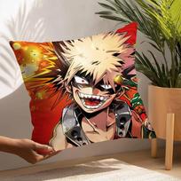 My Hero Academia Katsuki Bakugo Pillow Case Plush Fabric Soft  Pillowcase Double Sided Print Cushion Cover Household Gifts 12x12Inch beige