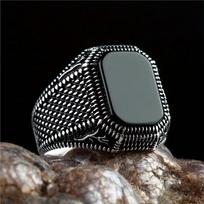 Huajie Men's Classic Turkish Signet Rings Square Black Zircon Punk Motor Biker Ring New  Trendy Fashion 8 juoda