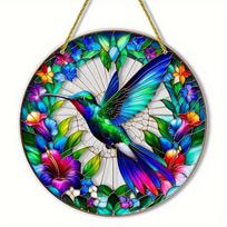 2D Flat Acrylic Elegant Hummingbird Stained Suncatcher - Animal Themed Decorative Hanging for Home & Garden,Housewarming Celebration Gift, Home Decor 20*20cm
