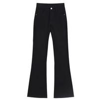 New Arrival: Women's High-Waisted Coffee-Colored Velvet Micro-Flare Jeans - Plus Size, Elastic, Slimming Winter Pants L