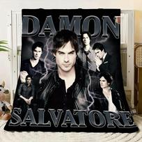 Damon Salvatore Fan Art Throw Blanket - Stunning Ian Somerhalder Design with Dramatic Lightning Effects, Soft Plush Fabric, Perf 75x90cm gray