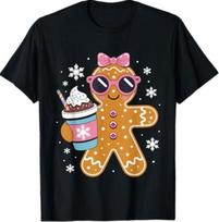 Gingerbread Drinking Hot Chocolate Women Girls Christmas T-Shirt S