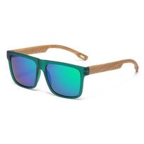 UV400 Protection Vintage Sunglasses Bamboo Wood Handle Fishing Sunglasses  Driving Green Silver