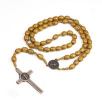 Car Hanging Ornament Handmade Rosary Necklace Wood Religious Wood Beads Necklace Mellow Crucifix Pendant Chain A2