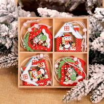 12pcs/box New Year Natural Wood Christmas Tree Ornament DIY Wooden Hanging Pendants Snow Elk Christmas Decor KTY