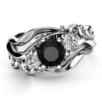 Huitan Witch Ring Unique Black Stone Prong Setting Twist Band Design Rose Gold Color Women Engagement Finger Rings Wholesale 6
