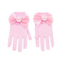 Lace Short Gloves for Little Girls 4-8 Years Tea Party Wedding Flower Girl Gloves with Bow Princess Dressing Gloves for First Communion Wedding Prom rožinė
