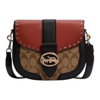 Coach Georgie 21 Spalvų Blokų Kniedėta Odinė Balnelio Formos Rankinė Moteriška Pečių Rankinė Juoda Raudona Ruda C3593-IMRL7 Basic Set (Bag+Dust Bag) brown