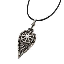 Slavic Kolovrat Viking Necklace Odin Raven Talisman Pendant Runes Jewelry For Men Women black