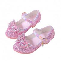 Girls' high-heeled princess shoes2026New Spring and Autumn Bowknot Girls' Rhinestone Children's Performance Fashion Show Shoes 26 rožinė
