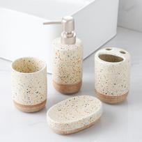 luxury high-end washing kit sub-bottle spotted wood bottom bathroom lotion bottle soap dish ceramic bathroom four-piece set