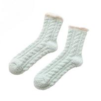 Moteriškos pūkuotos kojinės žiemai, minkštos, šiltos šlepetinės kojinės, jaukios su vilnos pamušalu, naminės grindų kojinės, pastorintos, termo, miego kojinės žalia