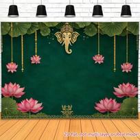 2D Traditional Indian Ganesha Tapestry Lotus Print Wall Hanging Cloth for Religious Home Decor 47.2x31.5inch/120*80cm