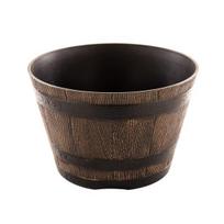 Rustic Barrel-Style Round Planter, Wood-Inspired Finish Resin Planter with Built-In Drainage System, for Outdoor Patio And Garden Perforated