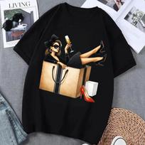 New Girl Printed Roundneck Shortsleeved Tshirt with European and American Style for Women Graphic T Shirts  Women T Shirt S