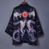 Japoniško kiniško stiliaus drakono chalatas, laisvai prigludę marškiniai chalatas kimono megztinis trumpas striukė Trend XXXL blue