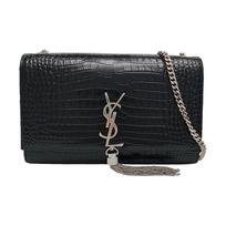 [Pre-Owned] Kate Medium Black Leather Crocodile Pattern Tassel Shoulder Bag Silver Hardware - Very Good #11XQK6X ONE SIZE