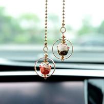 Automobilio pakabukas Laimingas katinas Galinio vaizdo veidrodžio dekoracija Keramika Lydinys Prietaisų skydelio priedai Dovana gray
