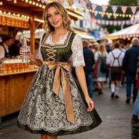 Women's Oktoberfest Dress with Lace and for Performance and Costume Parties L žalia