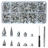 354 dalių punk kniedžių rinkinys: Kūgio formos odiniai dekoratyviniai kniedės su įrankiu 176 Silver Punk Rivets + 2 Tools + Storage Box gray